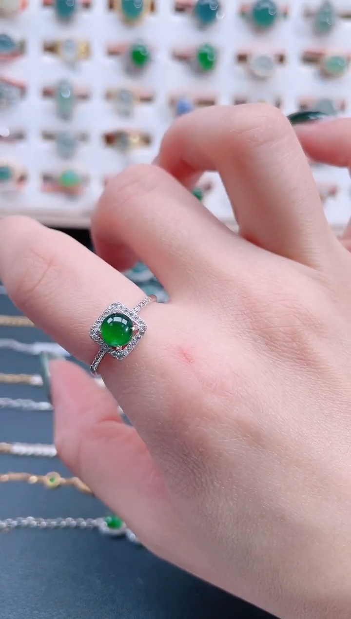 银S925镶嵌戒指翡翠天然翡翠