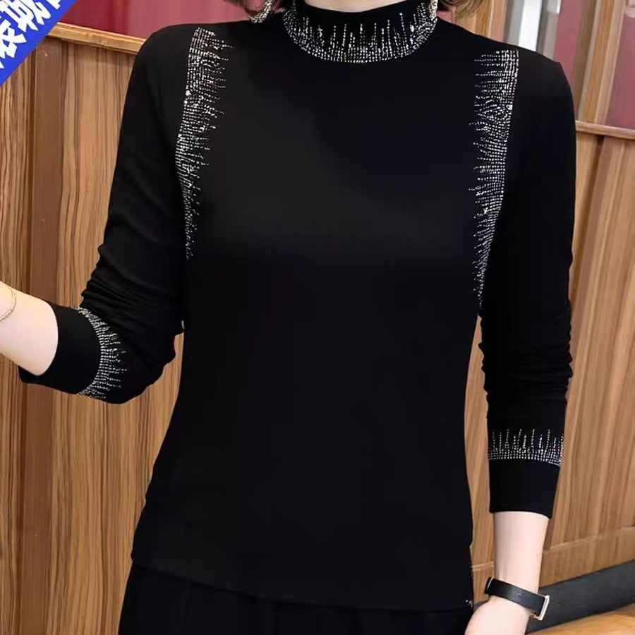 德绒半高领烫钻上衣