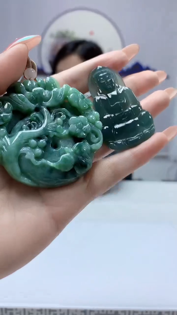 【闪购商品】定制翡翠未镶嵌4852DD-毛货挂件一对24