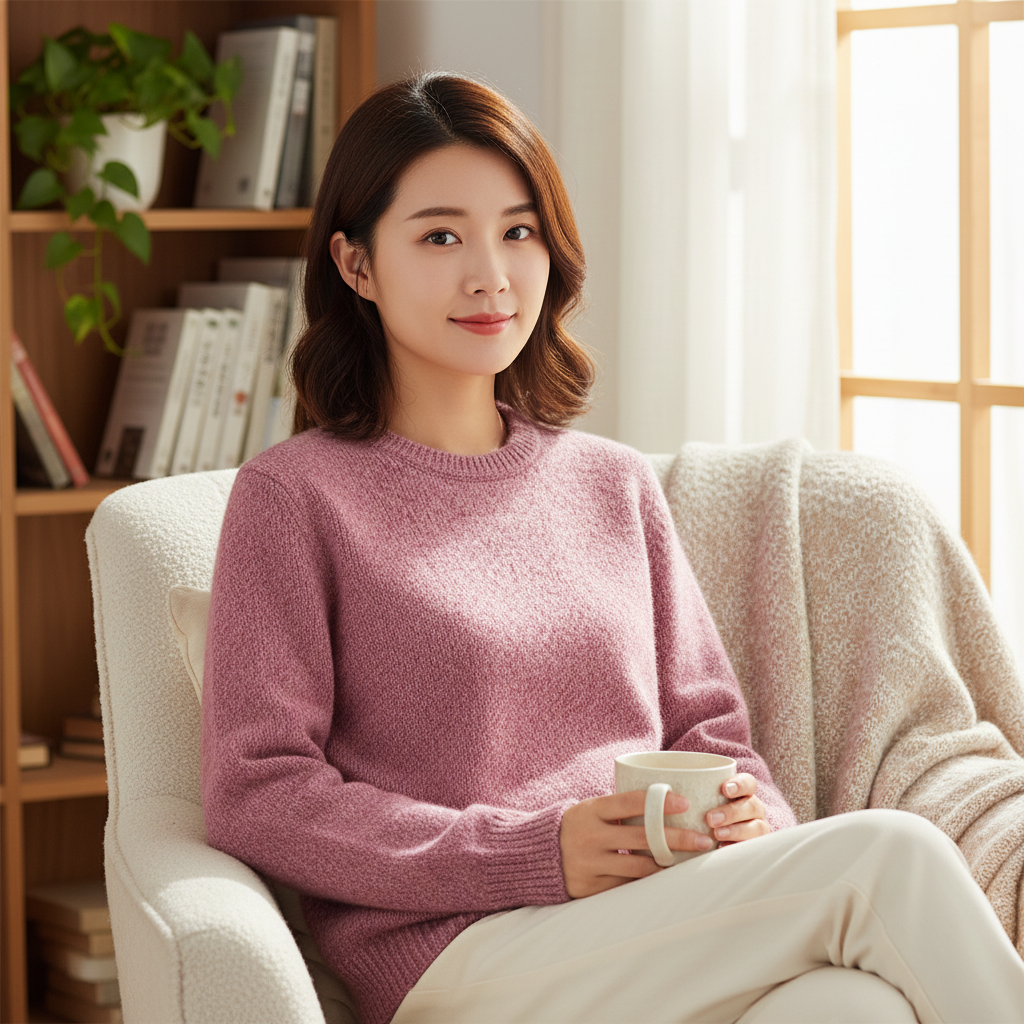 康宝莱花纱系列！超软糯圆领桑蚕丝山羊绒衫女时尚针织毛衣女