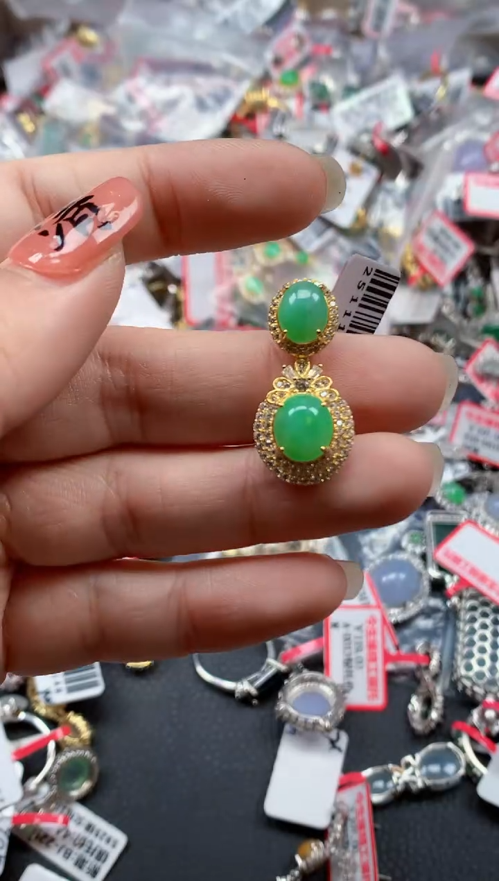 银S925镶嵌戒指翡翠天然A货缅甸翡翠