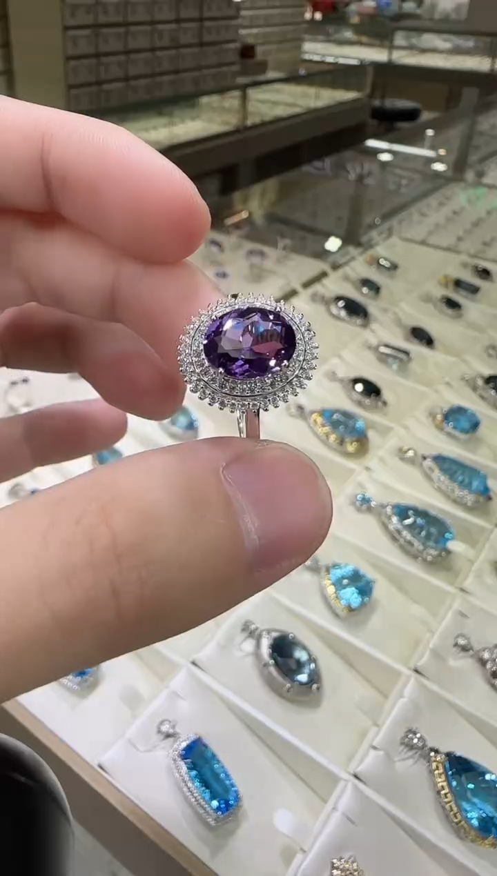 银S925镶嵌戒指紫晶10*8mm帝王紫