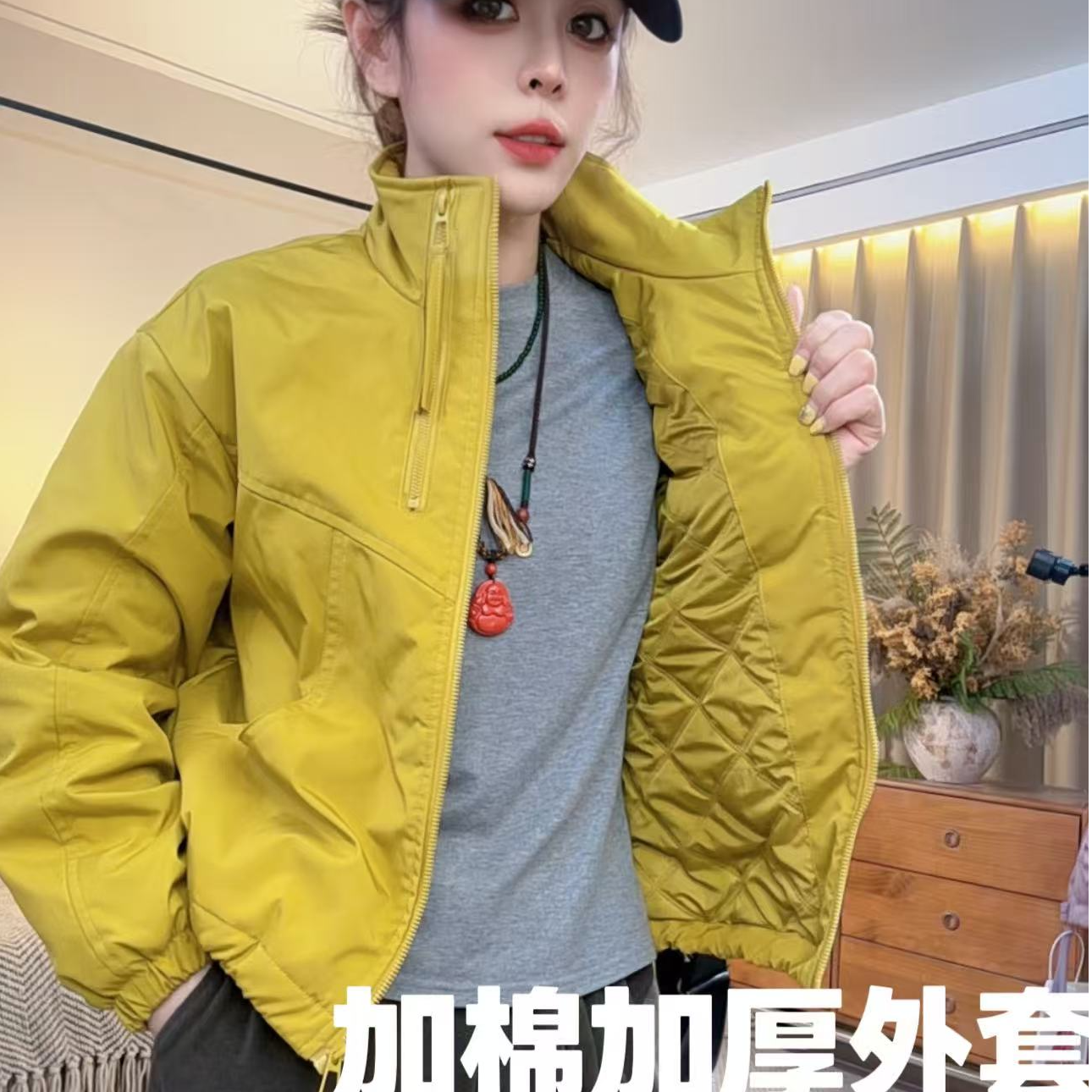 2025加棉冲锋衣立领户外短款休闲直下摆短外套冬季女长袖运动夹克