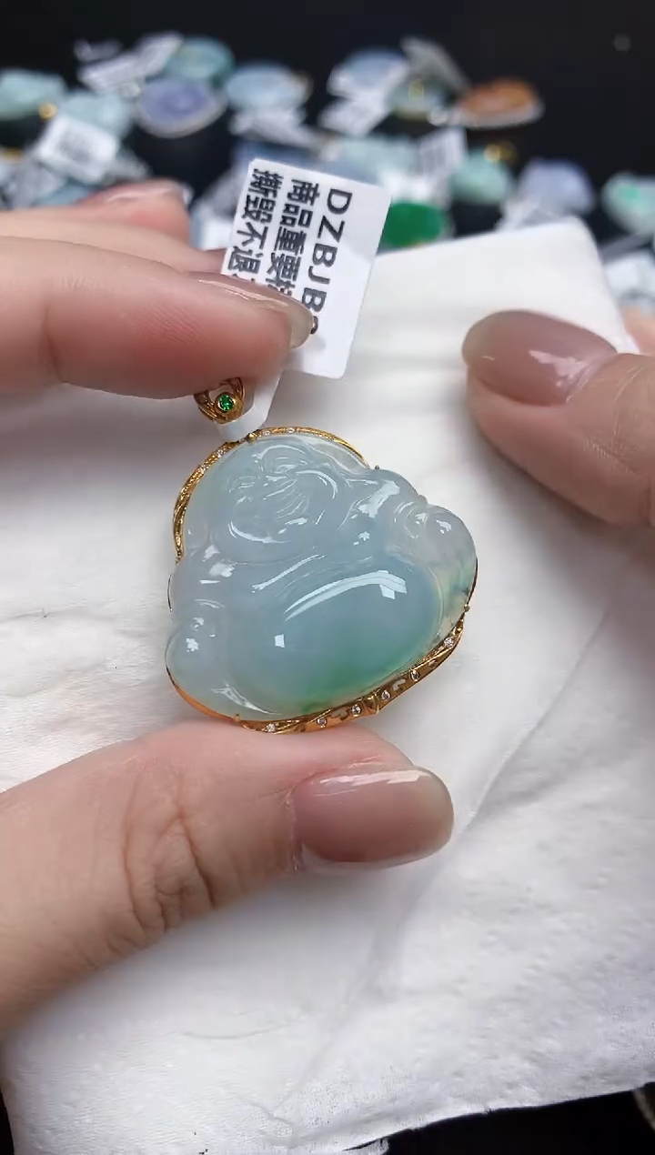 【闪购商品】翡翠颈饰18K金镶嵌天然缅甸翡翠A货