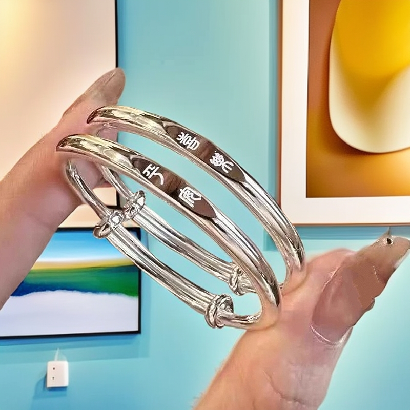 足银手镯 足银999.9童镯经典亮面宝宝对镯 简约可爱儿童生日礼物