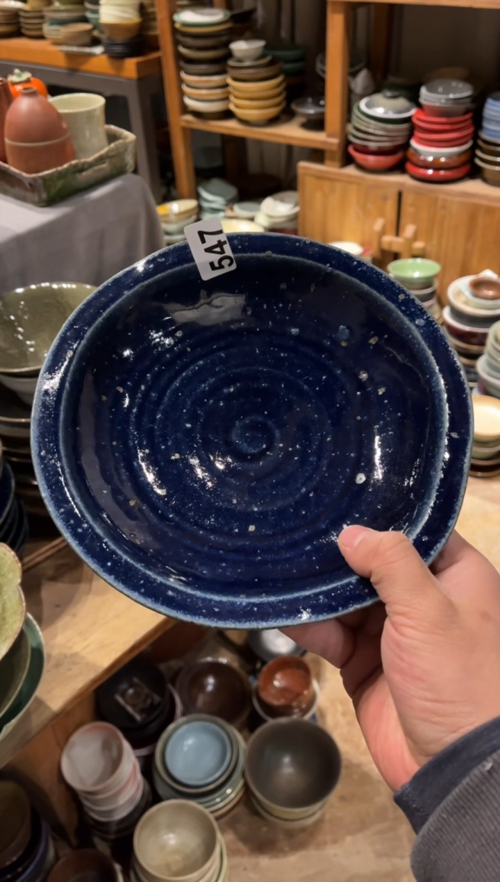 【闪购商品】瓷片547粗陶麻点长生蓝菜盘1只