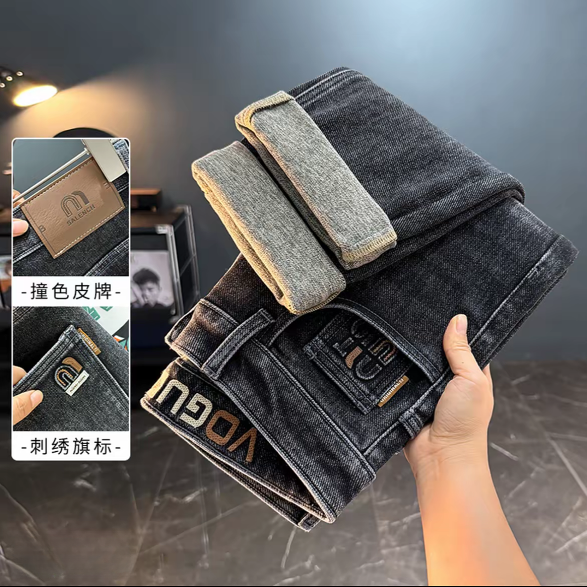 WAG"高密赛络纺"秋冬加厚小直筒双色休闲常规长裤-0810