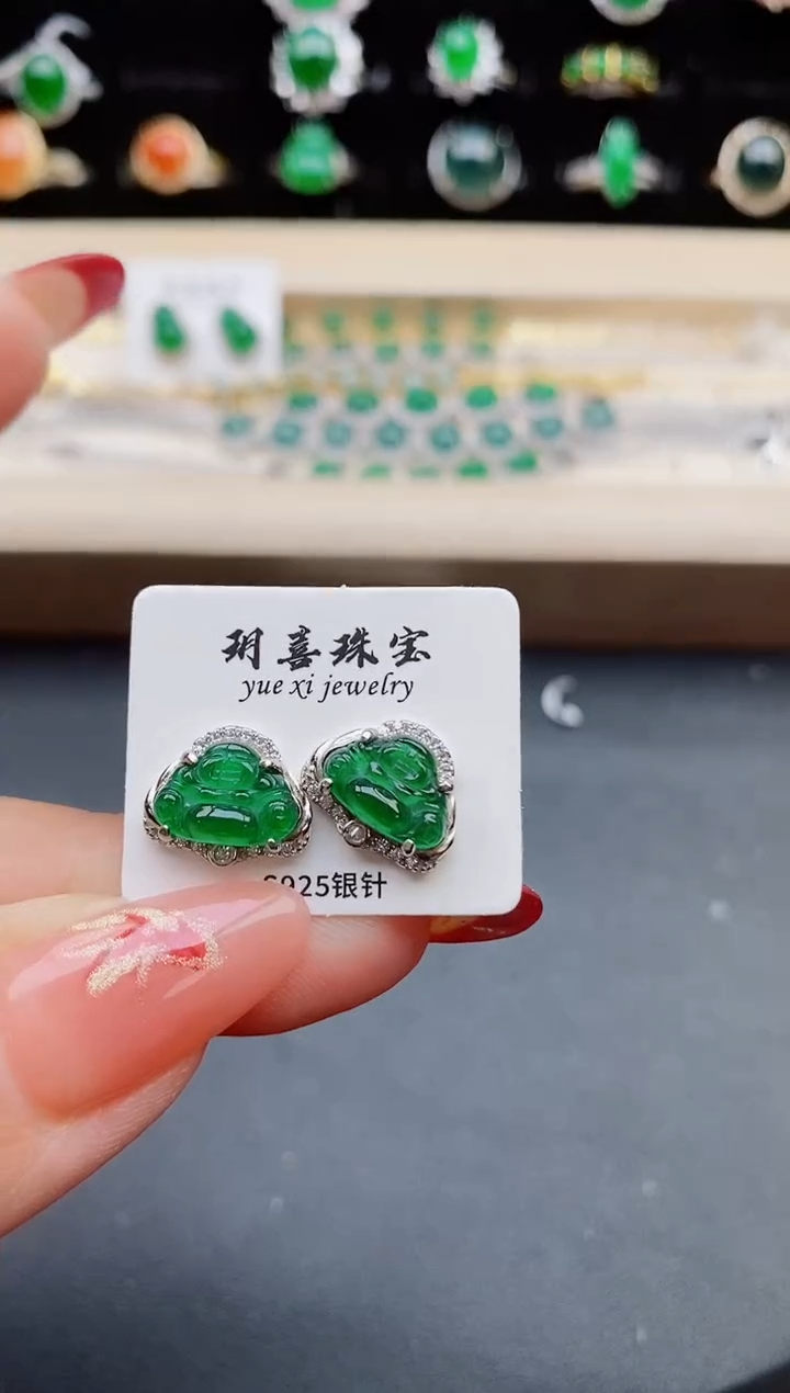 【闪购商品】翡翠耳饰银S925镶嵌32321