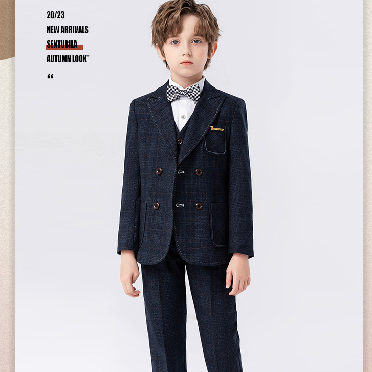 新款男童西装儿童帅气钢琴演出主持人花童礼服男孩西服套装英伦风