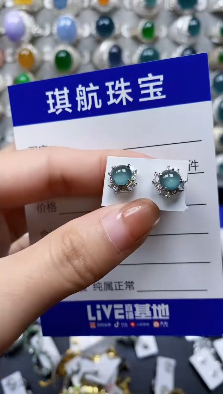 【闪购商品】翡翠耳饰银S925镶嵌0789