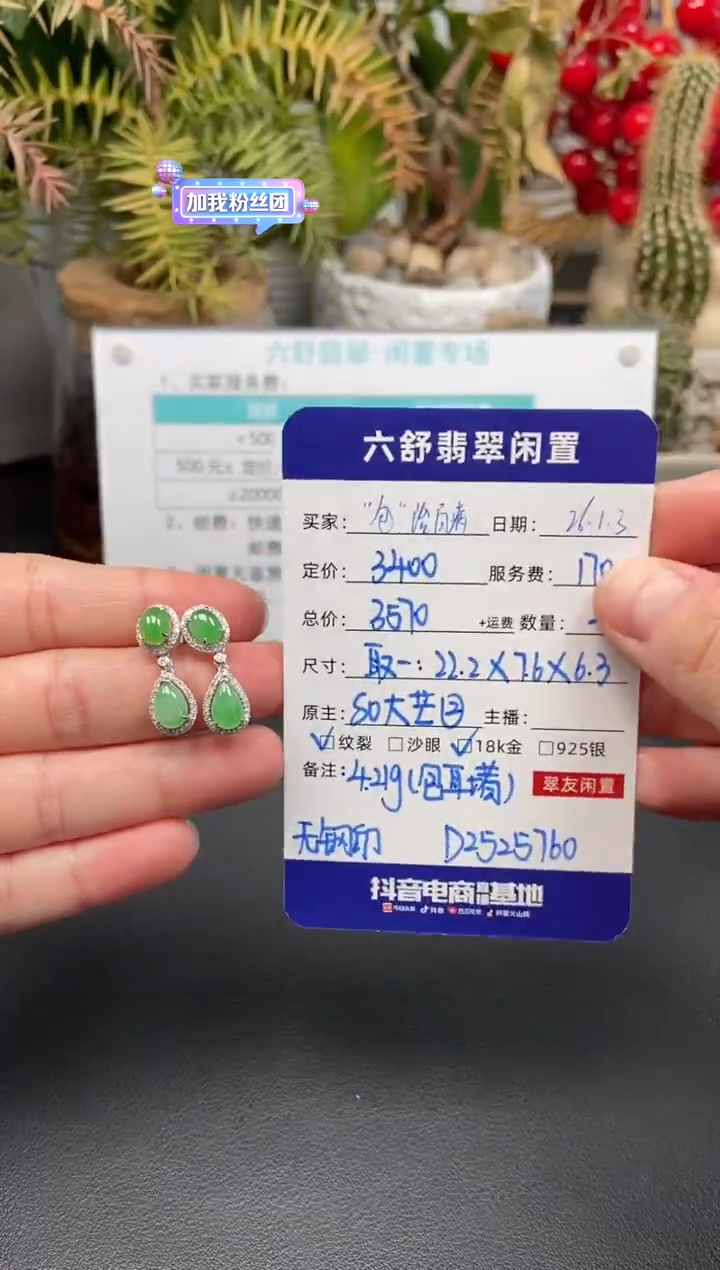 18K金镶嵌翡翠耳饰“****病D2525760