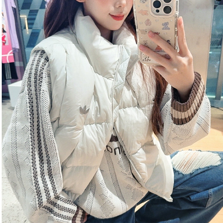 adidas/阿迪达斯新款男女三叶草保暖立领鸭绒羽绒背心马甲KV3987