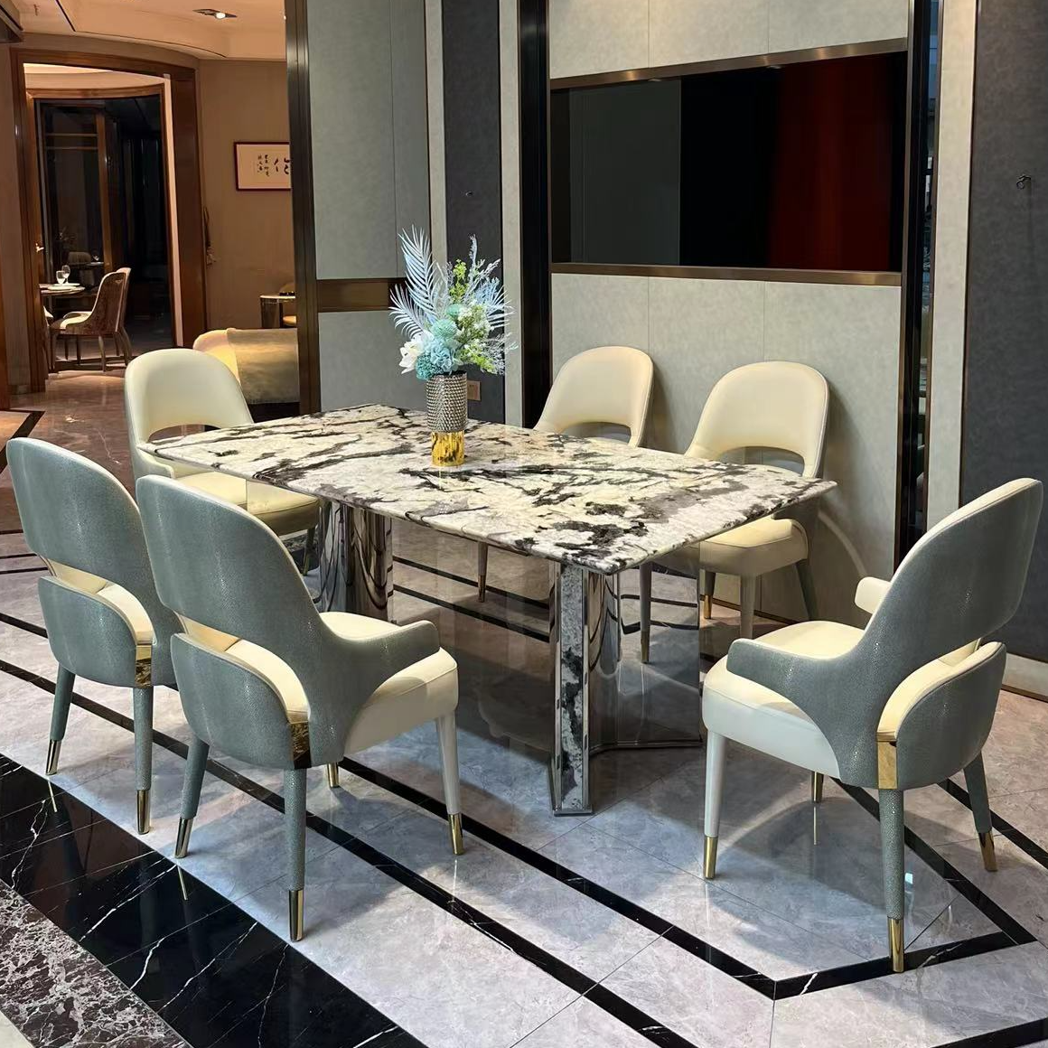 木木赞品牌餐桌雪山飞狐天然奢石西餐桌别墅天然奢石餐桌