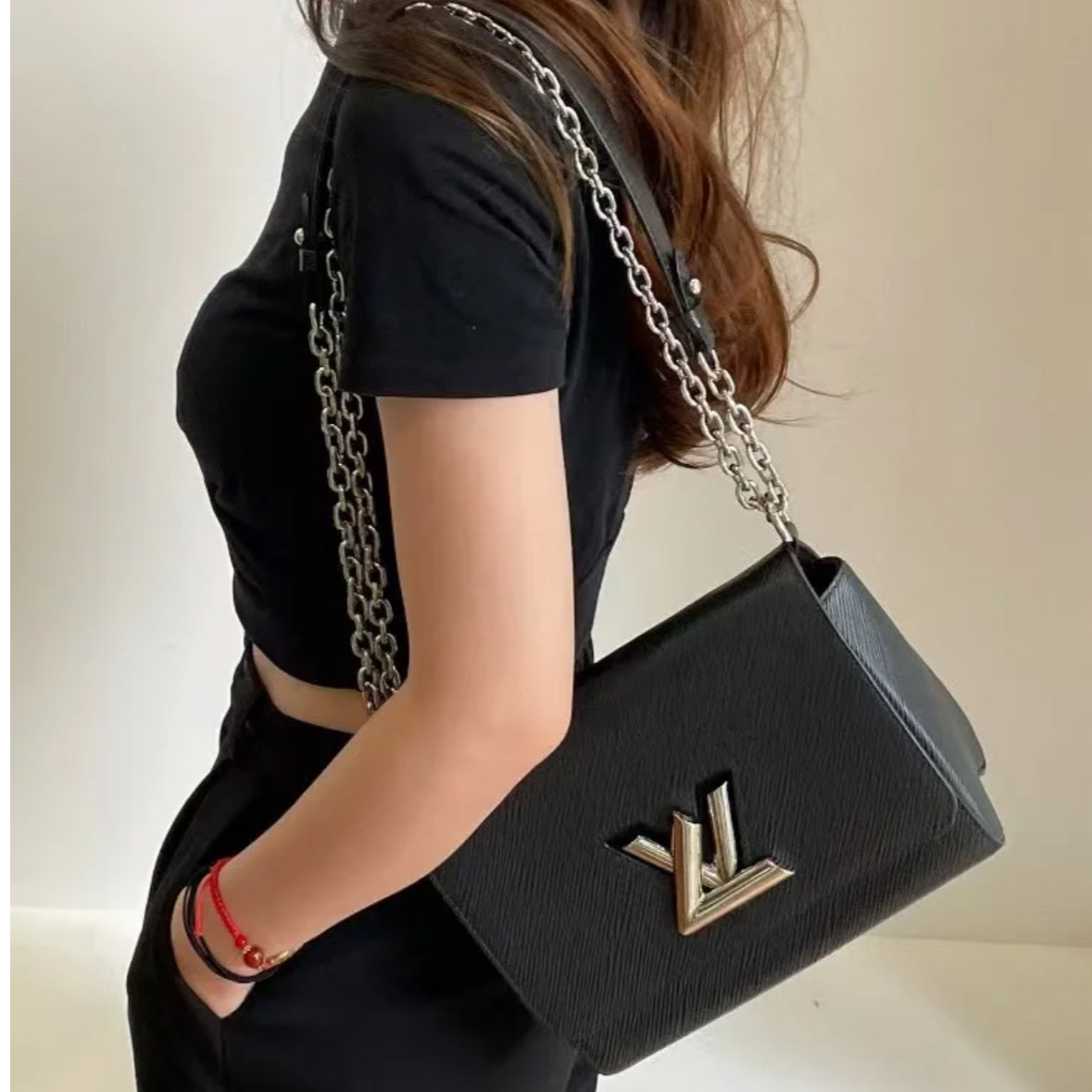 99新 LouisVuitton/路易威登 小花姑姑538962twist 黑银 中号包