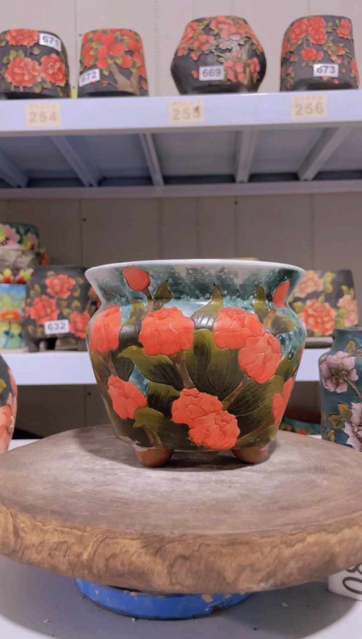 摆件71陶花岛花盆罐—手工痕迹默认，大小会有1-2公分误差