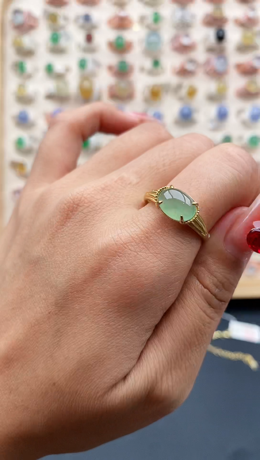 【闪购商品】翡翠戒指银S925镶嵌缅甸天然A货翡翠111  3-7