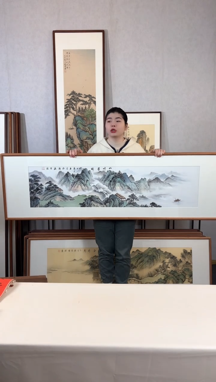 【闪购商品】国画手绘*山川聚瑞*52*172cm实木框