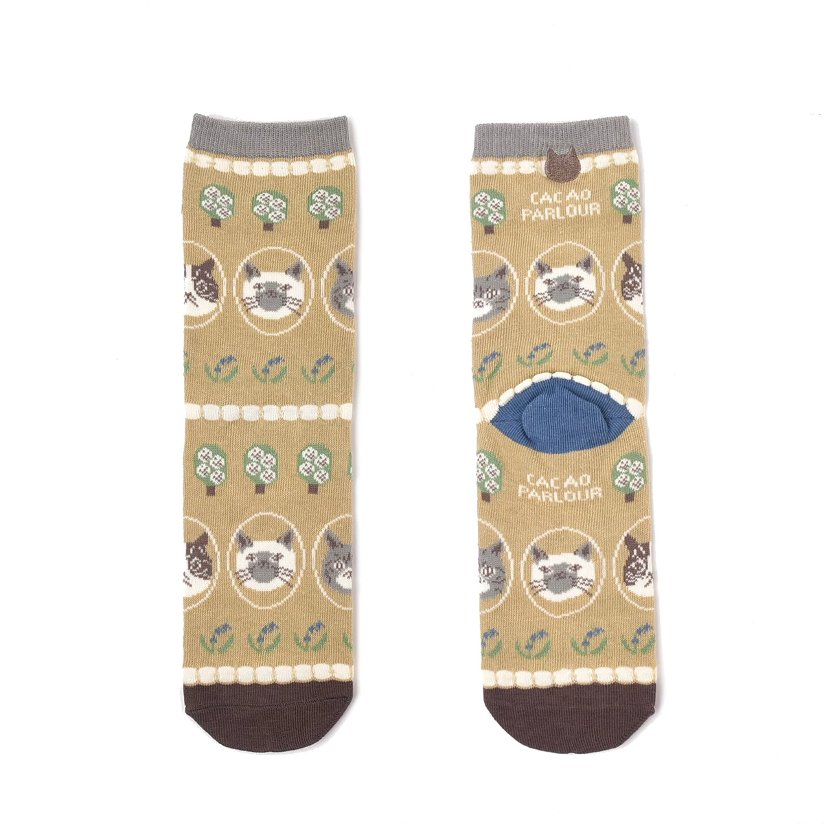 8218猫咪提花中筒袜舒蜜豆公主米黄