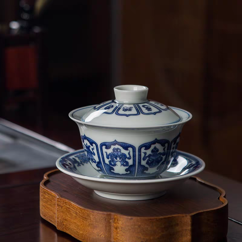 景德镇手工手绘釉下彩青花瓷暗八仙高端陶瓷茶具