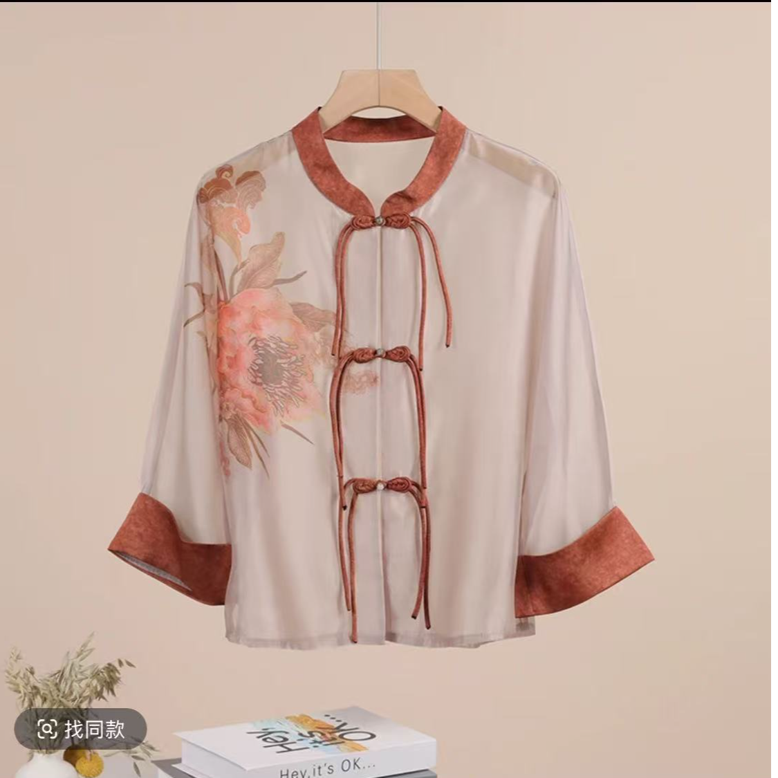 069-宽松中老年女装印花红色宽松型复古新中式重磅国风