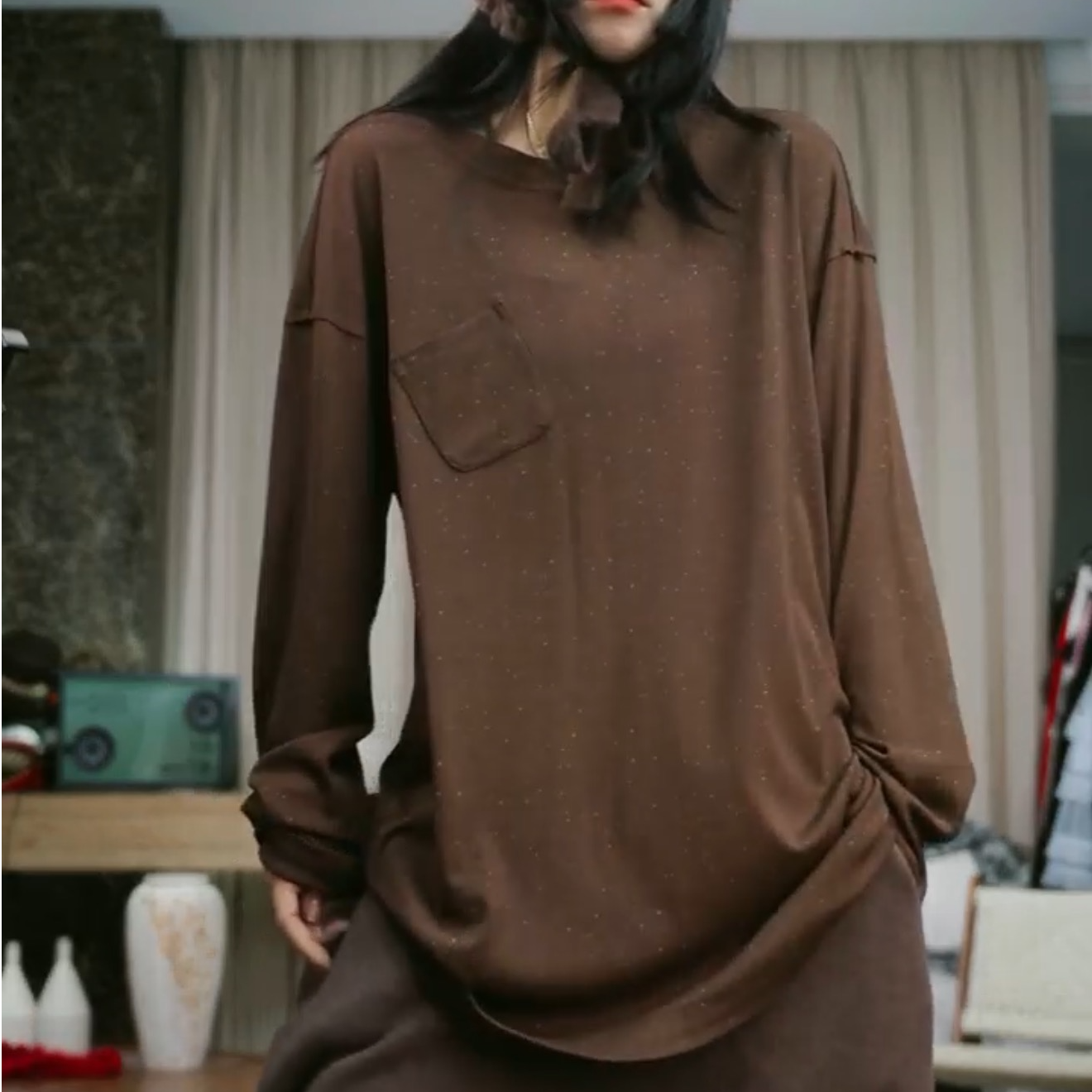 infobyfive福利秋冬雪花口袋闪闪满天星长袖打底衫壹NF0509039