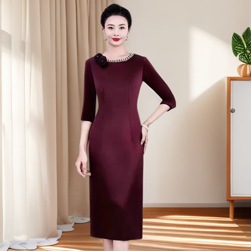 2025婚礼气质高端醋酸缎喜婆婆礼服裙高贵妈妈婚宴装年轻修身L