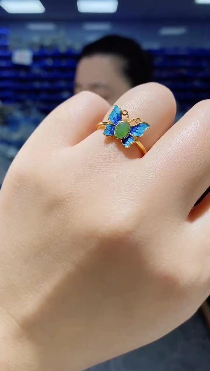 银S925镶嵌戒指和田玉JZ2925