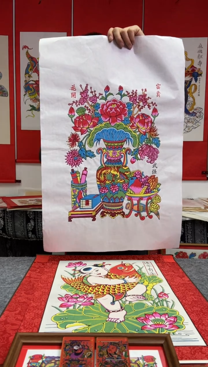 宁*花开富贵精裱柚木框手工制作精品