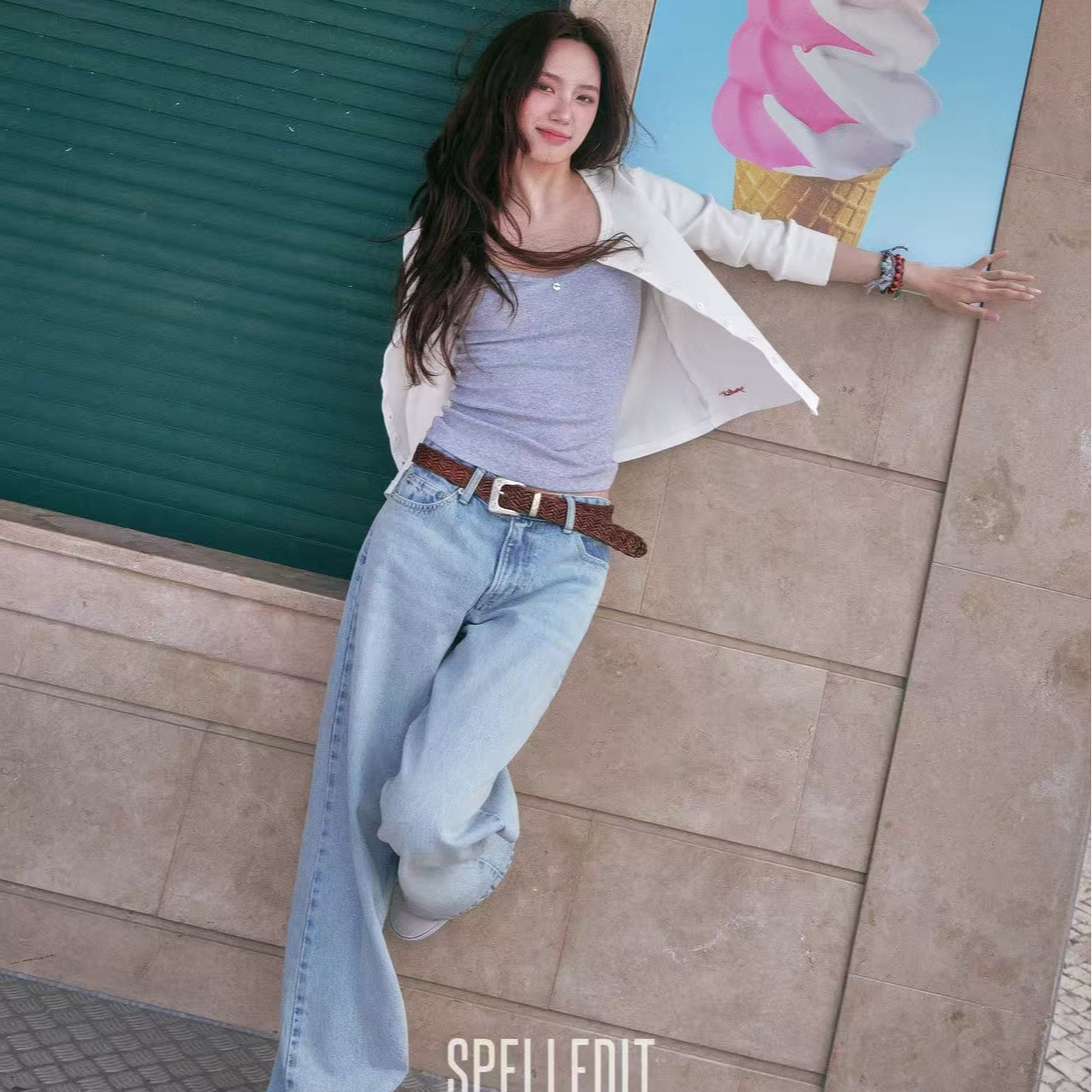 SPELLEDIT 2025秋季新品 韩女浅蓝色雪花牛仔裤 正品 NO退NO换