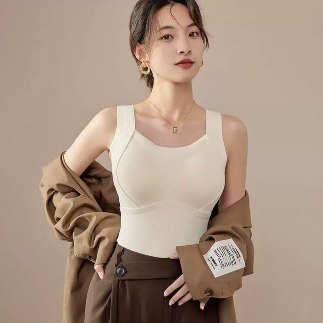 新款秋冬季百搭显瘦保暖吊带背心美背