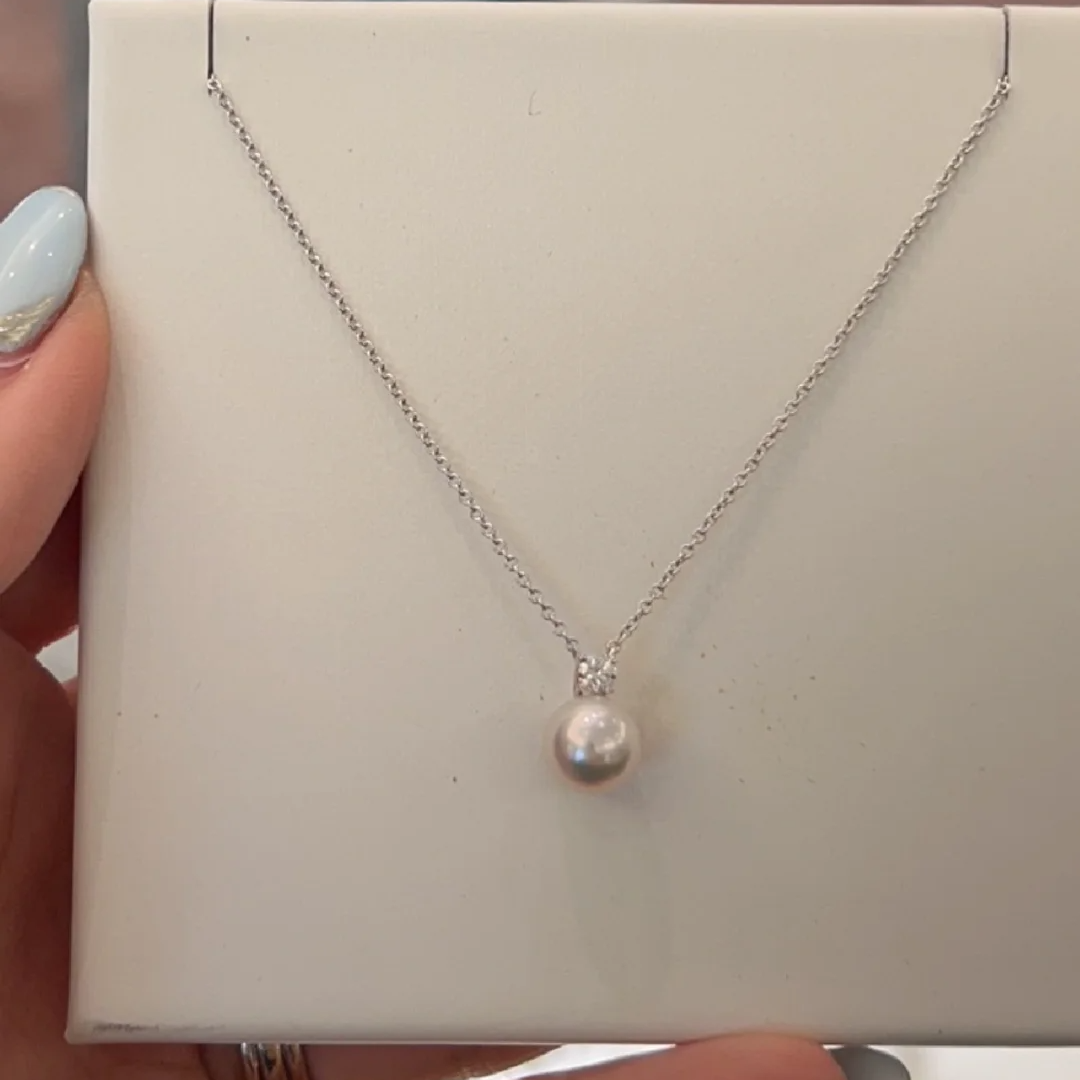 99新 Tiffany & Co./蒂芙尼 -100 小花6欢 珍珠单钻 项链 18K白金