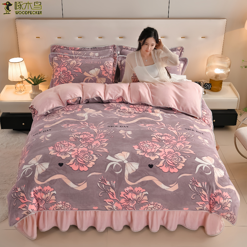 【啄木鸟品牌】2025秋冬新款牛奶绒四件套亲肤保暖防寒双面绒可机洗