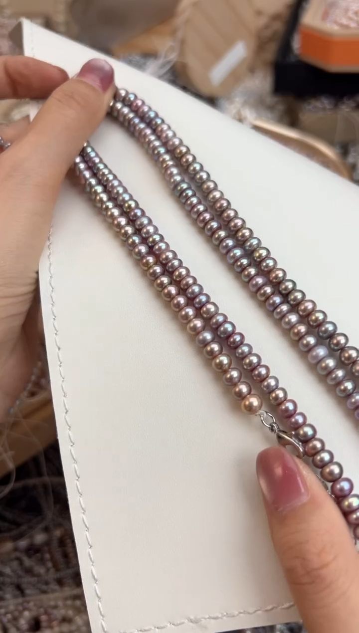 未镶嵌3淡水珍珠无核*强光珍珠项链紫色妖紫6/7mm（多样性发一）