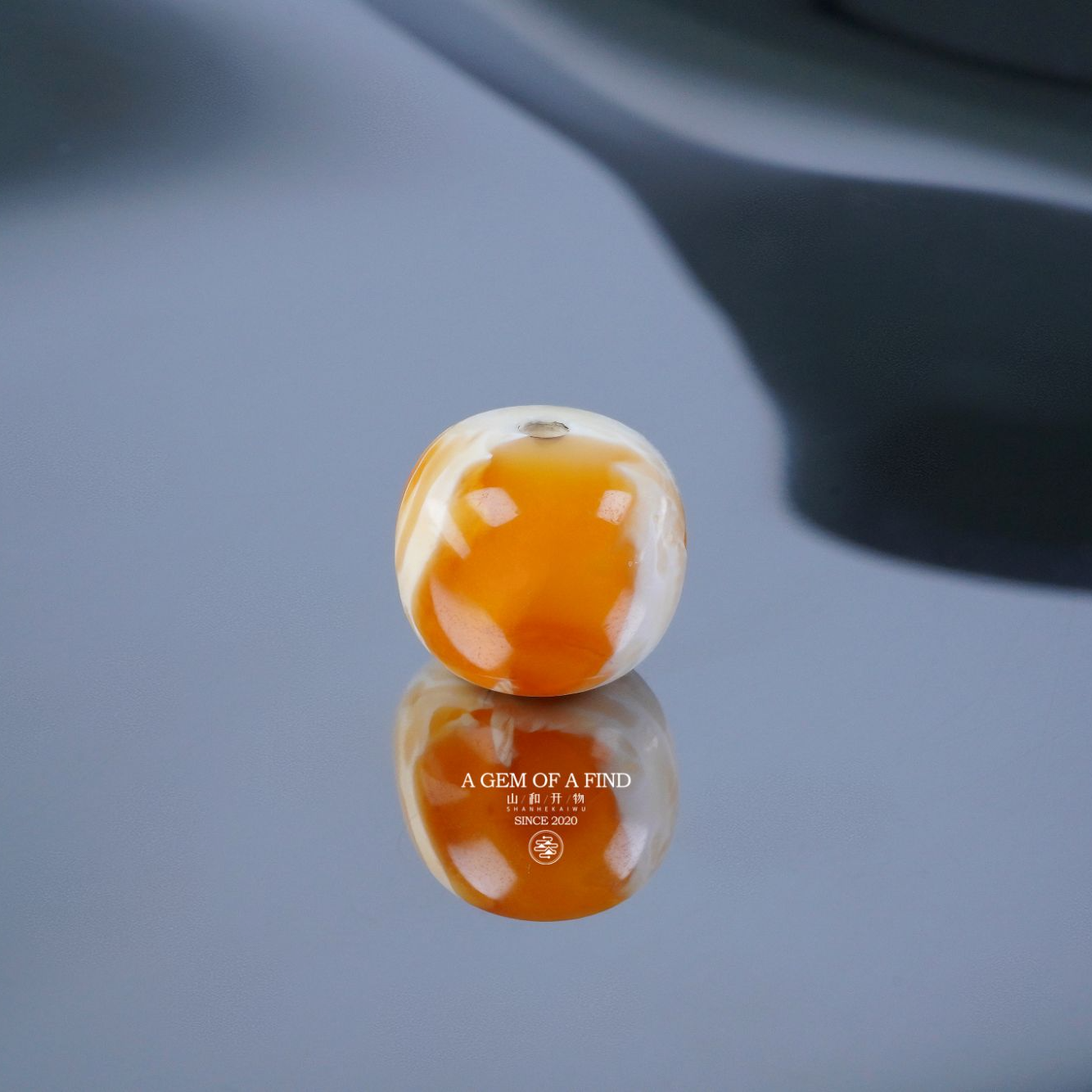 山和开物｜9.3mm瓷白橘金溶洞拉丝浓蜡老型文玩配饰 天然琥珀蜜蜡