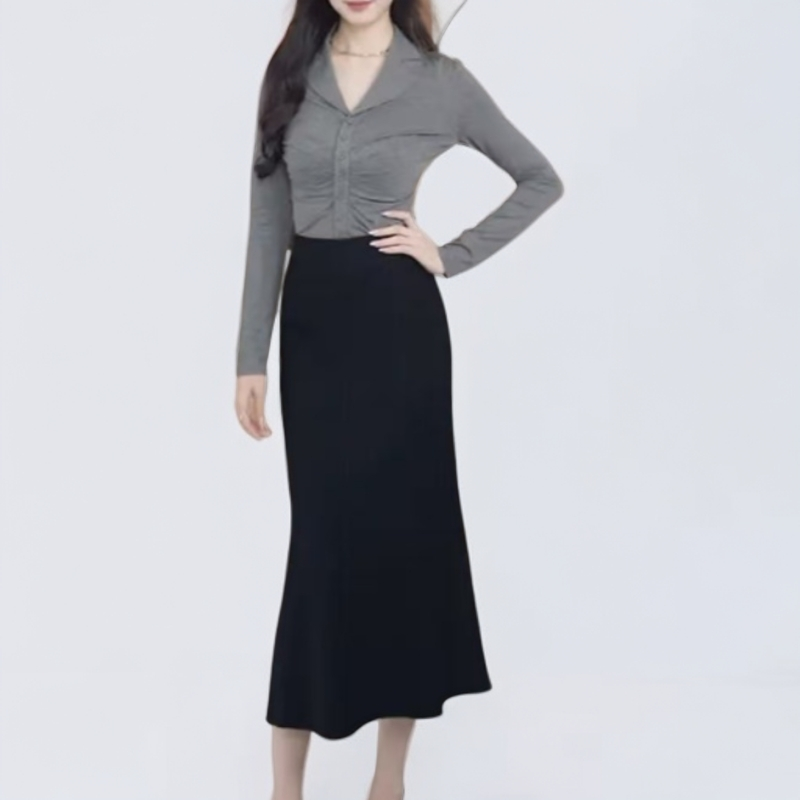 商场同款女装2025秋冬新款法式赫本风优雅羊毛鱼尾裙半身裙120030