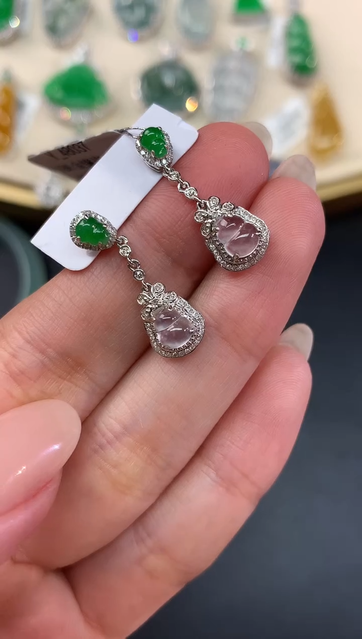 【闪购商品】翡翠耳饰18K金镶嵌A114|3980