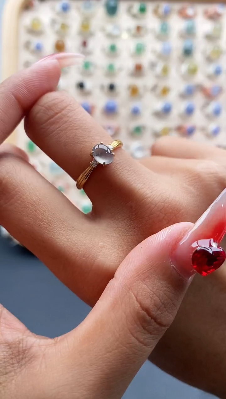 【闪购商品】翡翠戒指银S925镶嵌缅甸天然A货翡翠111 8+9