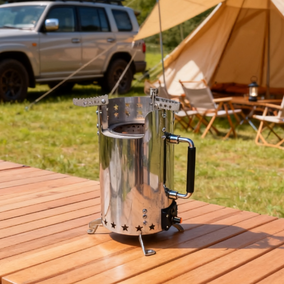 【大】户外无烟猛火柴火炉野外家用自驾便携木柴颗粒木炭无烟柴火炉