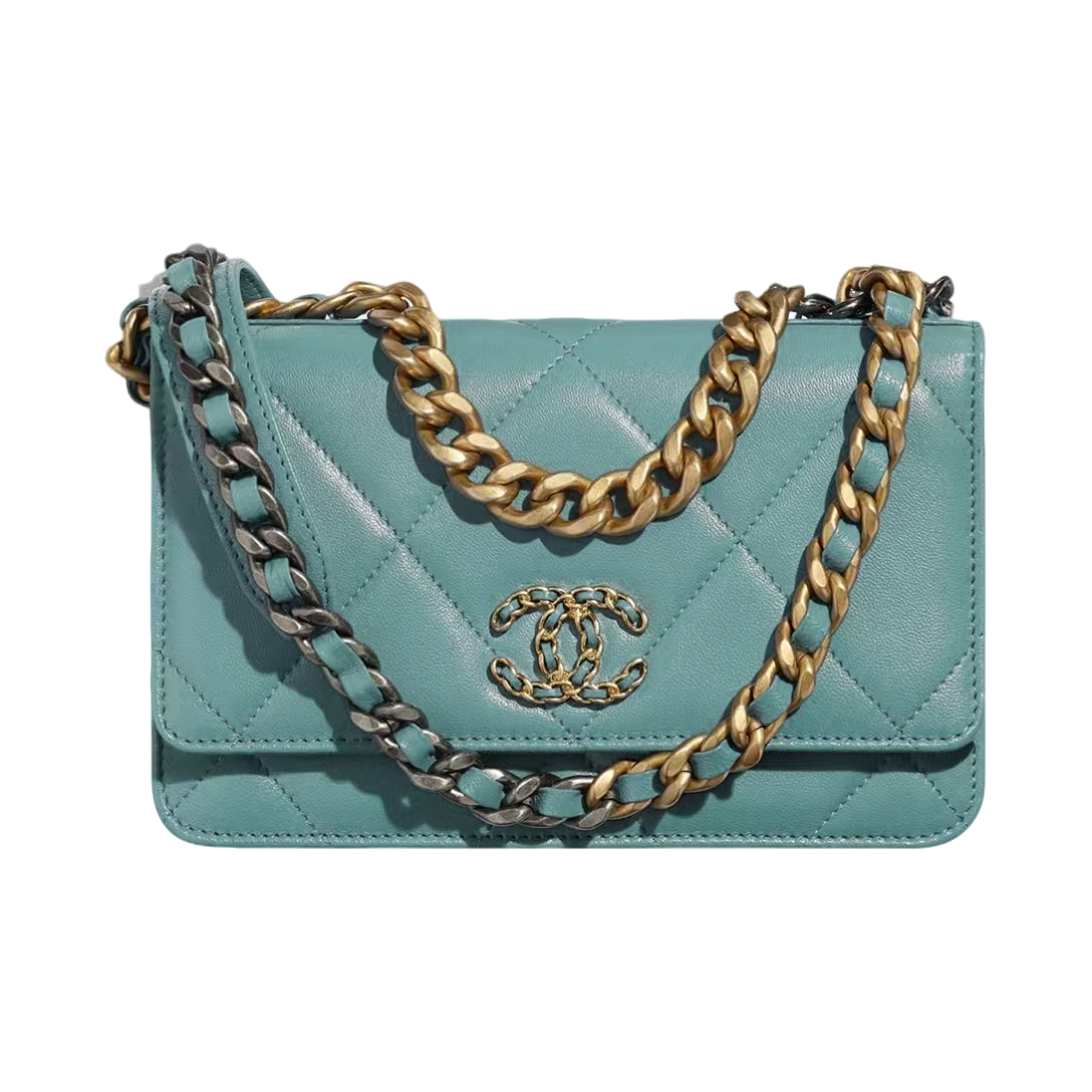 99新 Chanel/香奈儿 安洁利 香奈儿19bag woc绿色单肩包