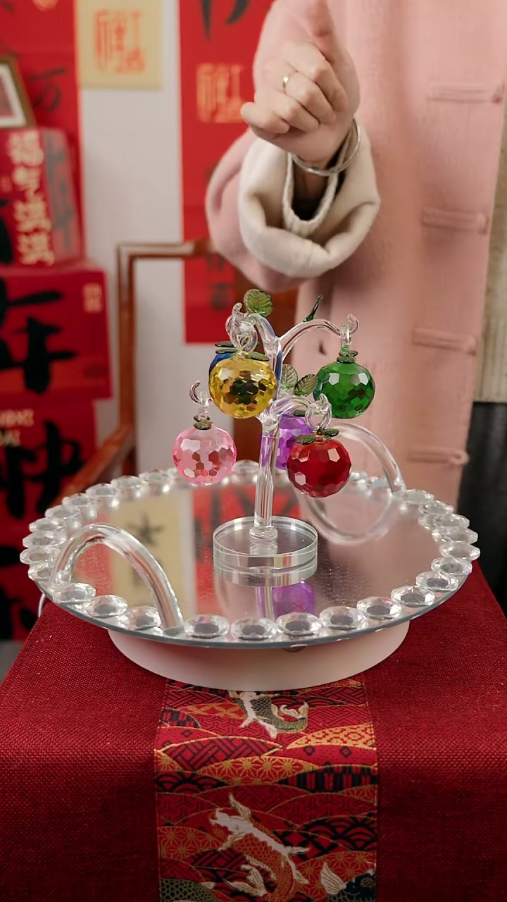 【闪购商品】水晶六挂白杆苹果树摆件