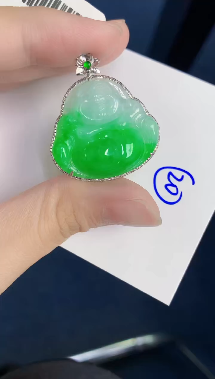 颈饰18K金镶嵌翡翠天然翡翠缅甸A货
