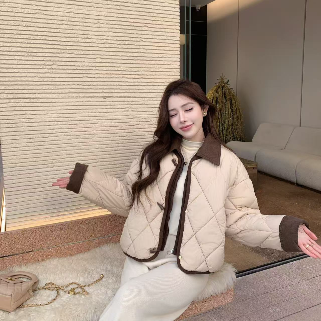 801款翻领短款女棉衣女士简约短款棉服秋冬棉服外套韩版