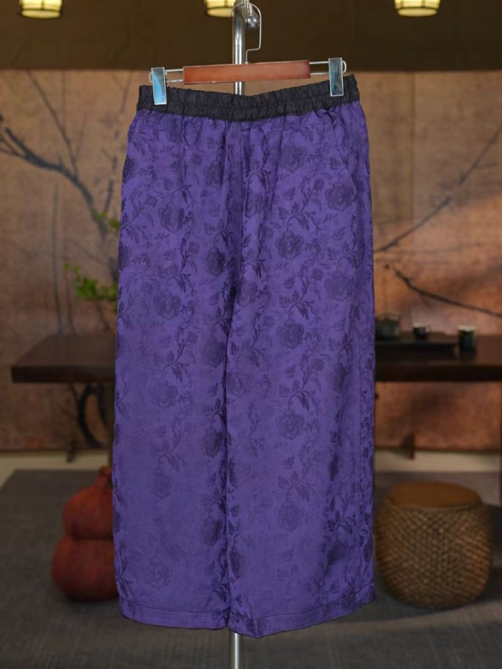 【桃溪浅梦】双面穿新中式国风香云纱花萝提花老料花苞裤老钱风