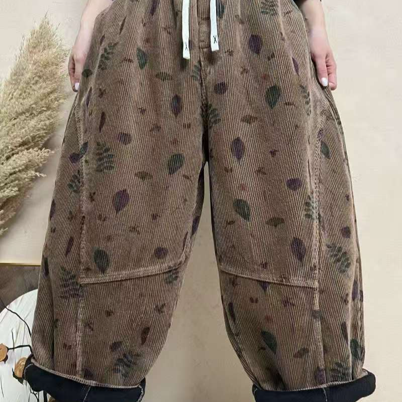 FWS---2025冬季新款复古宽松休闲时尚灯芯绒数码印花加绒老爹裤