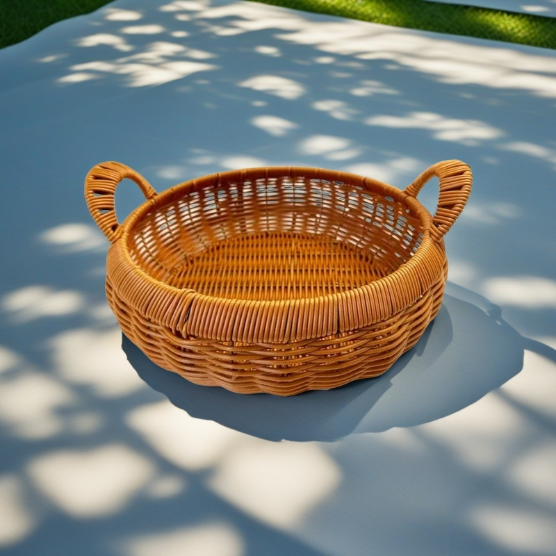 A3双抽手馒头筐客厅家用创意纯手工餐厅圆形藤编织筐酒店储物