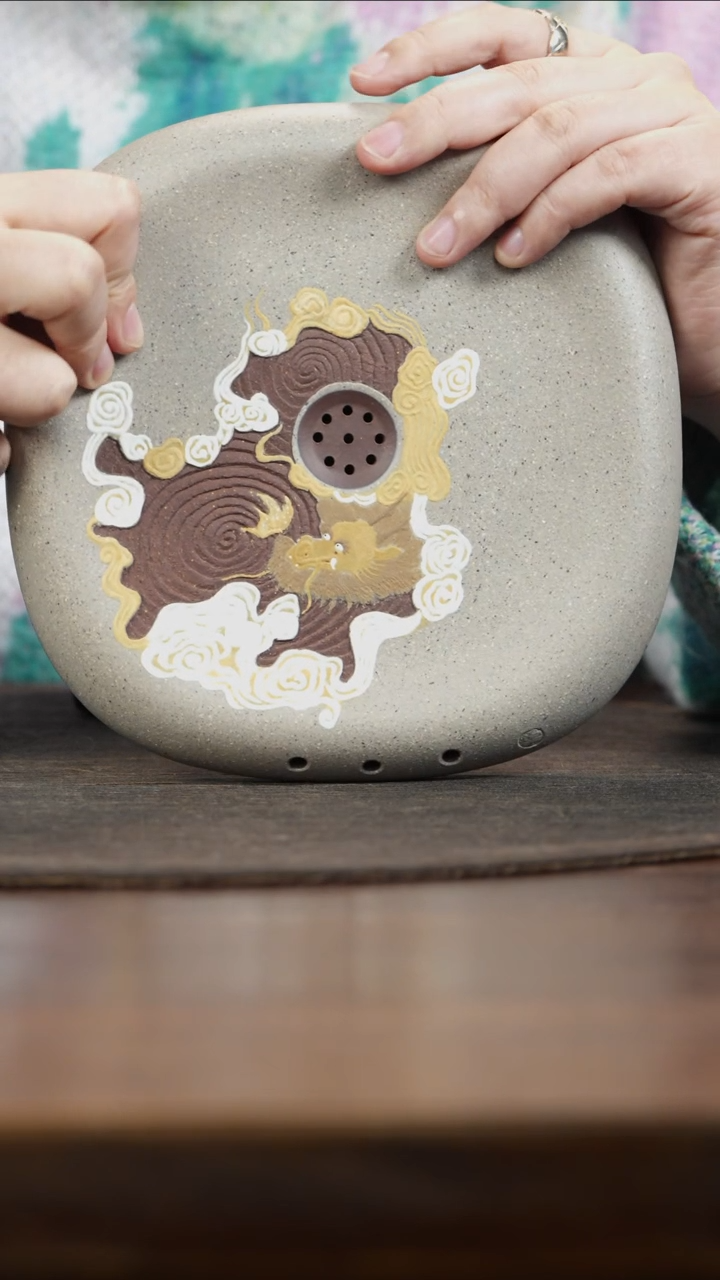 【闪购商品】紫砂茶叶罐定窑白泥绘祥云龙混四方壶承