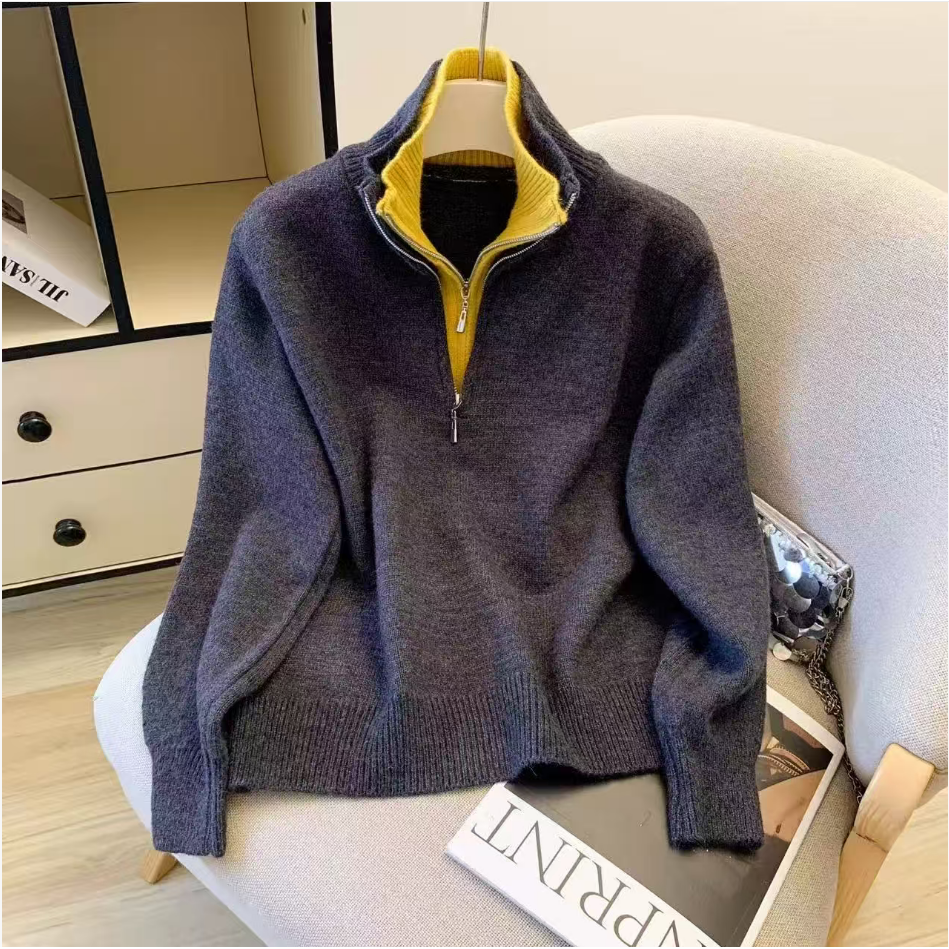 100%绵羊毛半拉链假两件长袖轻奢女式羊毛衫25DAK1881