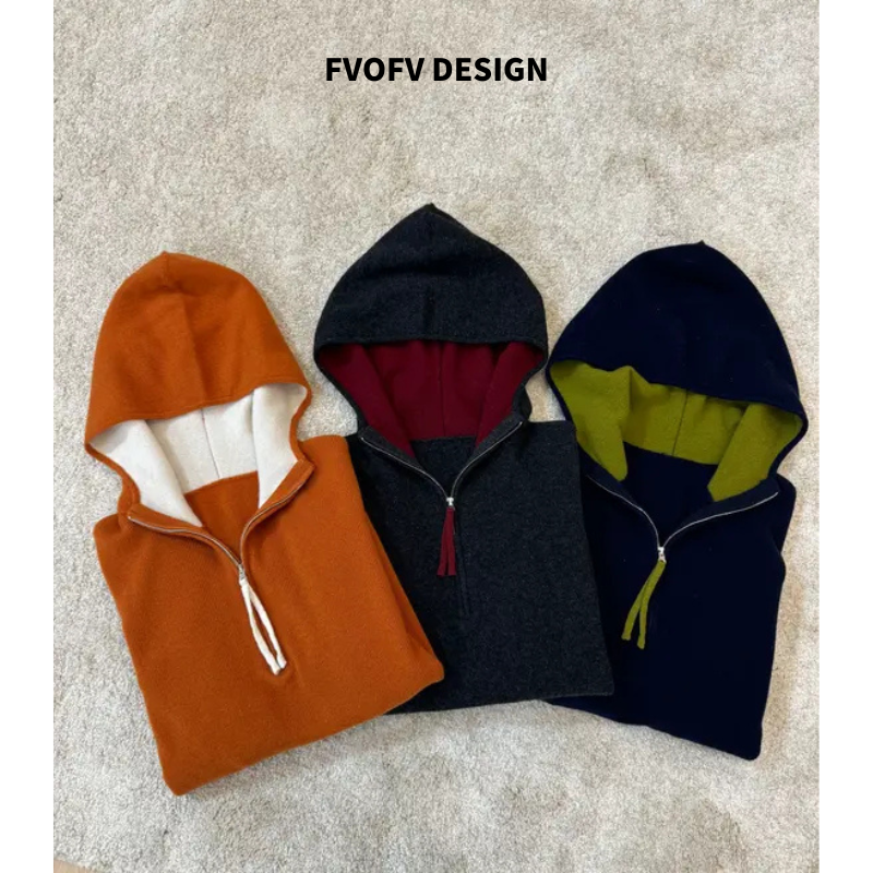 FVOFV【拼色戴帽毛衣】羊毛洋气减龄撞色厚实连帽毛衣JHD0002-起球