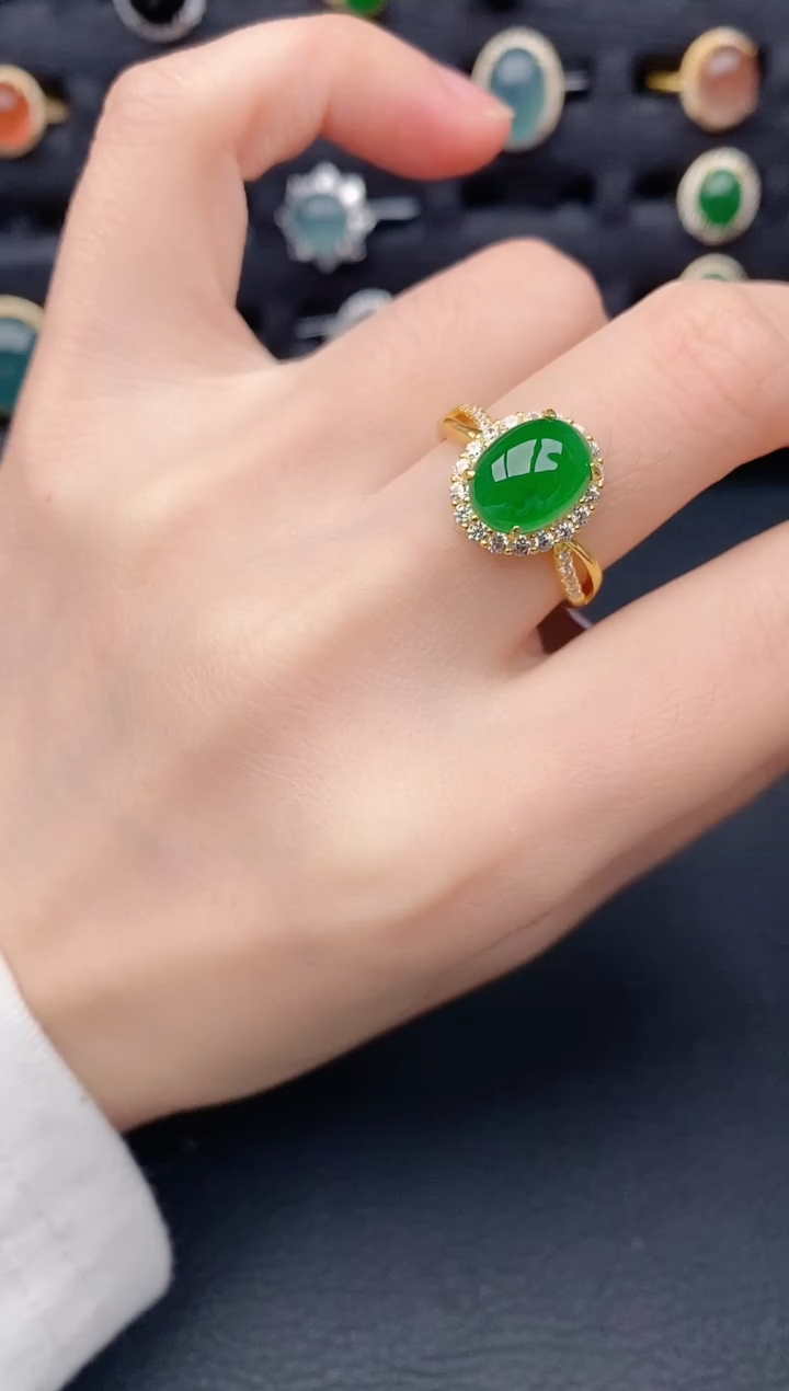 银S925镶嵌戒指翡翠天然a货翡翠59