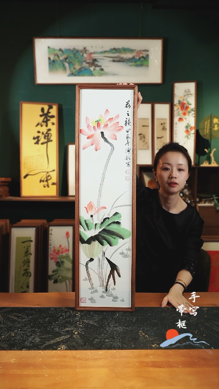 绘画CL荷花-荷之韵22×82㎝手绘同款实木